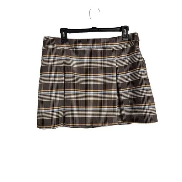 Topshop Plaid Miniskirt Size 12 Box Pleats Brown Cream NWT - Picture 11 of 11